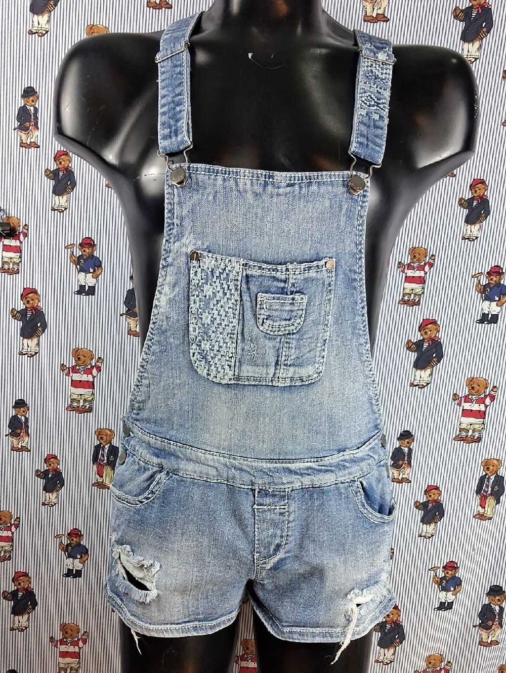 Women's Mudd Light Wash Faded Denim Distressed Casual Summer XL Short Overalls